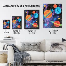"Artery8 Space Planets & Stars Colourful Child Painting Wall Art Print - Size: W18"" x H24""" - thumbnail 3