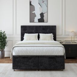 Bedmaster Luxury Velvet Ottoman Divan Base & Square Headboard in Black - Size: Super King - thumbnail 1