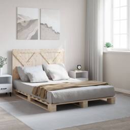 Berkfield Home Beautiful Bed Frame without Mattress with Headboard 160x200 cm So in Natural - thumbnail 2