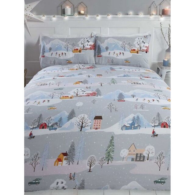 Rapport Winter Town Christmas Duvet Cover Set in Grey - Size: Single - image 1