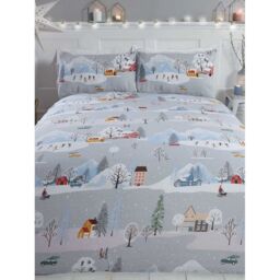 Rapport Winter Town Christmas Duvet Cover Set in Grey - Size: Single - thumbnail 1
