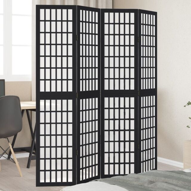 Berkfield Home Room Divider 4 Panels Black Solid Wood Paulownia - image 1