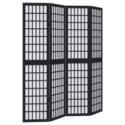 Berkfield Home Room Divider 4 Panels Black Solid Wood Paulownia - thumbnail 2