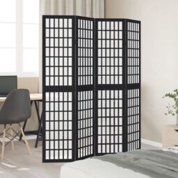 Berkfield Home Room Divider 4 Panels Black Solid Wood Paulownia - thumbnail 3