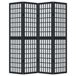 Berkfield Home Room Divider 4 Panels Black Solid Wood Paulownia - thumbnail 4
