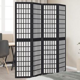 Berkfield Home Room Divider 4 Panels Black Solid Wood Paulownia - thumbnail 1