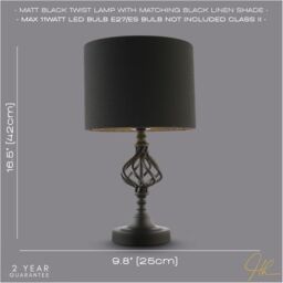 Happy Homewares Classic Twist Metal Table Lamp in Matte Black with Black Drum Shade - thumbnail 7