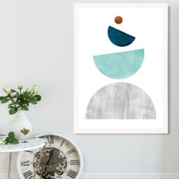 ARTZE Grey & Teal Circles Mid Century Geometric Framed Print SIZE: A4 with White Frame - thumbnail 2