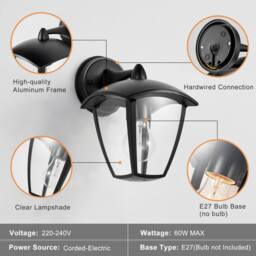 Harper Living Outdoor Black Wall Lights with Clear Shade, Vintage Security Light - thumbnail 6