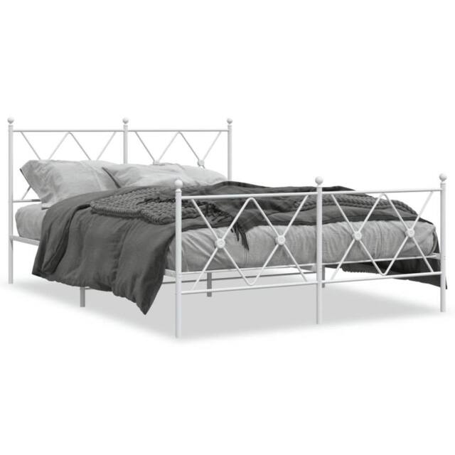 Berkfield Home Metal Bed Frame without Mattress with Footboard White 140x190cm - Size: 140x190 cm - image 1