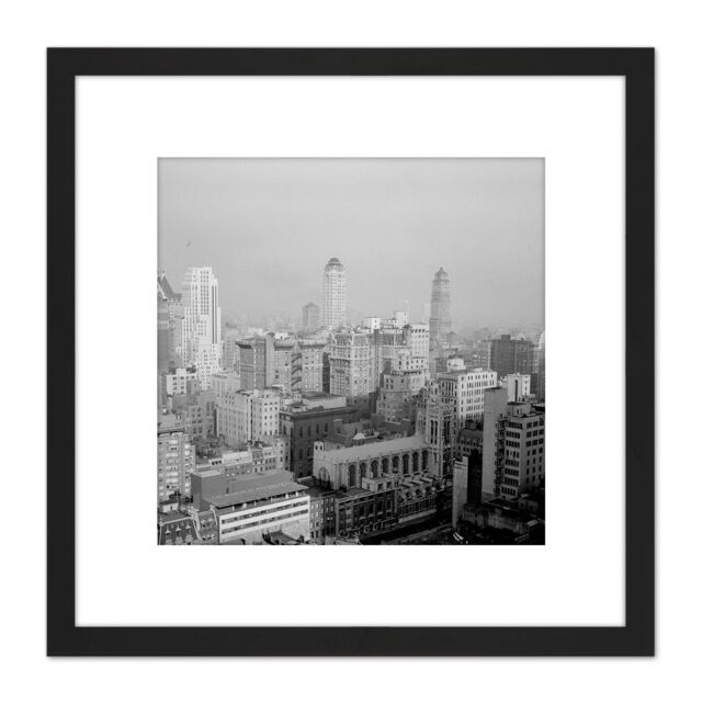 Artery8 New York City Skyline Skyscrapers Vintage Photo 8X8 Inch Square Wooden Framed Wall Art Print Picture with Mount in Black - image 1