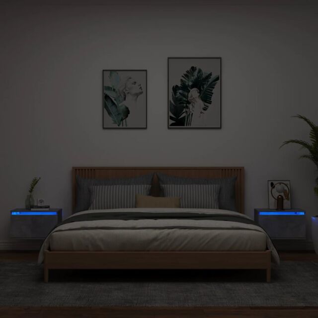 Berkfield Home Wall-mounted Bedside Cabinets with LED Lights 2 pcs Concrete Grey - image 1