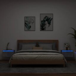 Berkfield Home Wall-mounted Bedside Cabinets with LED Lights 2 pcs Concrete Grey - thumbnail 1