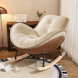 Ventryn Comfy Lazy Recliner Rocking Chair for Living Room Balcony in Warm White - thumbnail 3