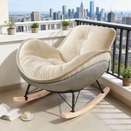 Ventryn Comfy Lazy Recliner Rocking Chair for Living Room Balcony in Warm White - thumbnail 5