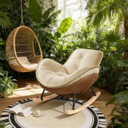 Ventryn Comfy Lazy Recliner Rocking Chair for Living Room Balcony in Warm White - thumbnail 4