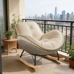 Ventryn Comfy Lazy Recliner Rocking Chair for Living Room Balcony in Warm White