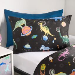 OHS Space Duvet Cover Bedding Set Pillowcases Dino Reversible Quilt in Navy - Size: Single - thumbnail 2