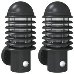 Berkfield Home Outdoor Wall Lights with Sensors 2pcs Black Stainless Steel - thumbnail 2