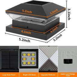 VOGREX LED Solar Powered Deck Post Light Garden Cap Landscape in Black - thumbnail 2