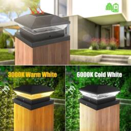 VOGREX LED Solar Powered Deck Post Light Garden Cap Landscape in Black - thumbnail 3