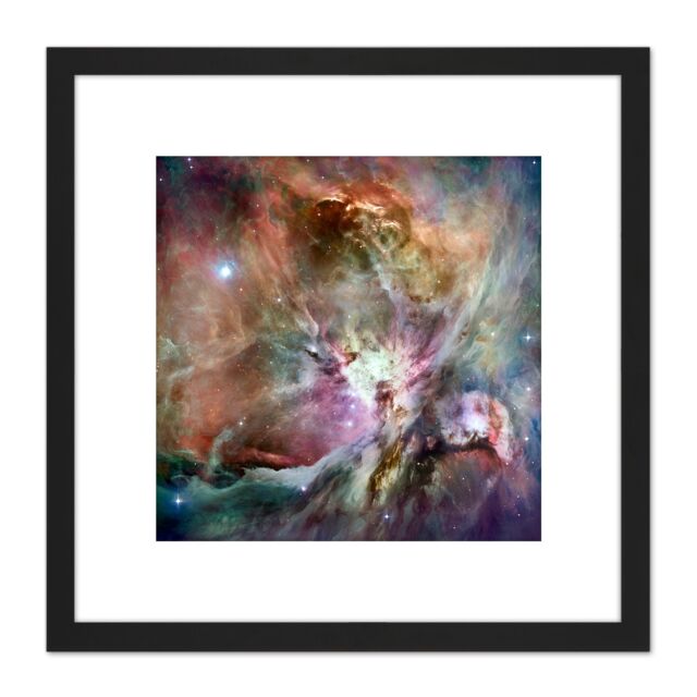 Artery8 Orion Nebula Spitzer Space Photograph 8X8 Inch Square Wooden Framed Wall Art Print Picture with Mount in Black - image 1