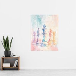 "Artery8 Stylised Chess Pieces Light Pastel Watercolour Wall Art Print - Size: W24"" x H32""" - thumbnail 4