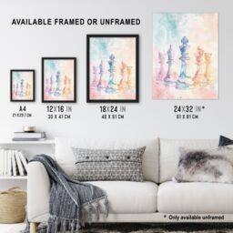 "Artery8 Stylised Chess Pieces Light Pastel Watercolour Wall Art Print - Size: W24"" x H32""" - thumbnail 3