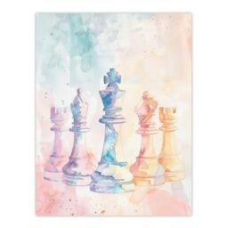 "Artery8 Stylised Chess Pieces Light Pastel Watercolour Wall Art Print - Size: W24"" x H32""" - thumbnail 1