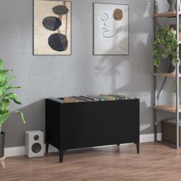 Berkfield Home Record Cabinet Black 74.5x38x48 cm Engineered Wood - thumbnail 1