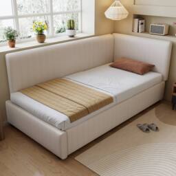 Merax Modern 3ft Single Beige Corduroy L-Shaped Corner Daybed - thumbnail 3