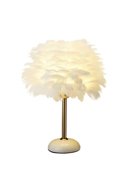 Garden Sanctuary Ceramic Feather Table Lamp with LED Light in White - image 1