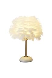 Garden Sanctuary Ceramic Feather Table Lamp with LED Light in White