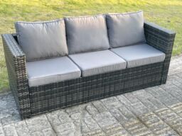 Fimous Outdoor Rattan Garden Furniture Set 11 Seater Patio Lounge Sofa Set with Square Coffee Table 2 Small Footstool in Dark Grey - thumbnail 3