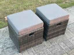 Fimous Outdoor Rattan Garden Furniture Set 11 Seater Patio Lounge Sofa Set with Square Coffee Table 2 Small Footstool in Dark Grey - thumbnail 5