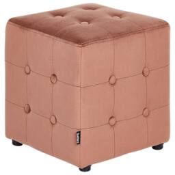Wyld and Coco Peach Pink Velvet Button Tufted Cube Pouffe Compact Multiuse - thumbnail 2