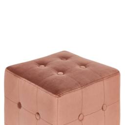 Wyld and Coco Peach Pink Velvet Button Tufted Cube Pouffe Compact Multiuse - thumbnail 3