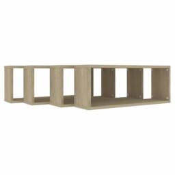 Berkfield Home Wall Cube Shelf 4 pcs Sonoma Oak 60x15x23 cm Engineered Wood in Light Tan - Size: 60 x 15 x 23 cm - thumbnail 7