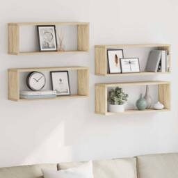 Berkfield Home Wall Cube Shelf 4 pcs Sonoma Oak 60x15x23 cm Engineered Wood in Light Tan - Size: 60 x 15 x 23 cm - thumbnail 2