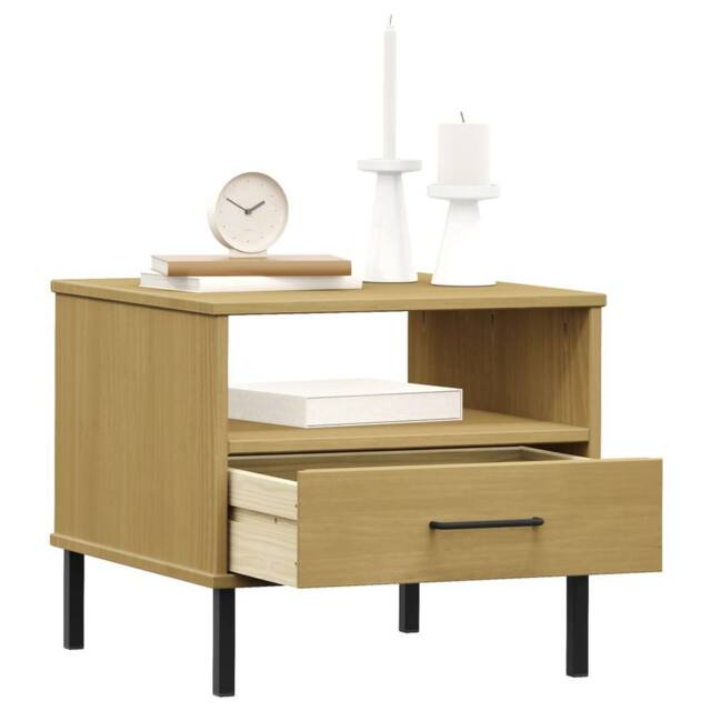 Berkfield Home Beautiful Bedside Table with Metal Legs Brown Solid Wood Pine OSLO in Light Tan - image 1