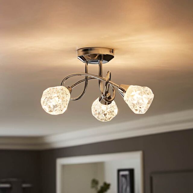 ValueLights Astley Polished Chrome 3 Way Crossover Flush Ceiling Light Fitting in Silver - image 1