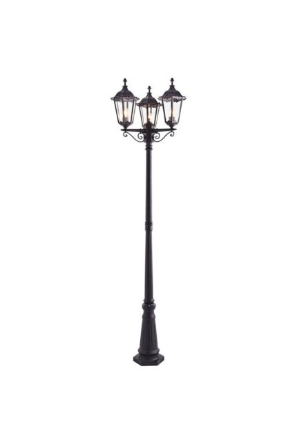 Netlighting Burford 3 Light Outdoor Floor Lamp Matt Black Paint Glass IP44 E27 in Clear