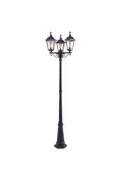 Netlighting Burford 3 Light Outdoor Floor Lamp Matt Black Paint Glass IP44 E27 in Clear