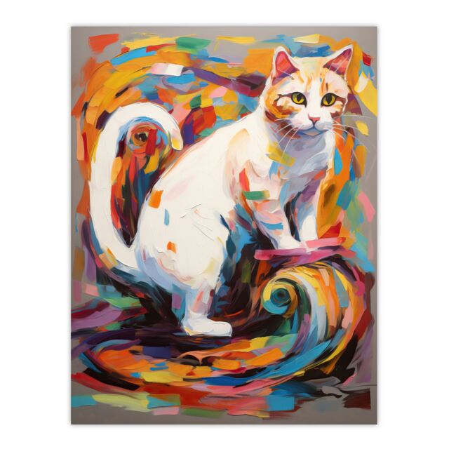 "Artery8 Armchair Cat Portrait Painting Colourful White Large Wall Art Poster Print Thick Paper 18X24 Inch - Size: W18"" x H24""" - image 1