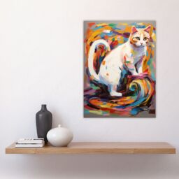 "Artery8 Armchair Cat Portrait Painting Colourful White Large Wall Art Poster Print Thick Paper 18X24 Inch - Size: W18"" x H24""" - thumbnail 4