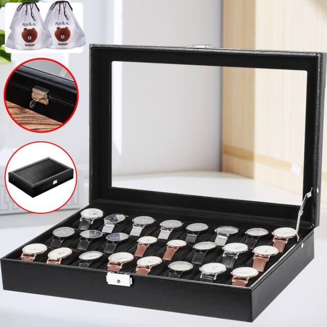 Hinsinc 24 Grids Watch Box Display Storage Jewelry Holder in Black - image 1