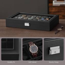 Hinsinc 24 Grids Watch Box Display Storage Jewelry Holder in Black - thumbnail 5