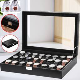 Hinsinc 24 Grids Watch Box Display Storage Jewelry Holder in Black