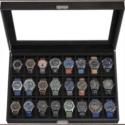 Hinsinc 24 Grids Watch Box Display Storage Jewelry Holder in Black - thumbnail 6