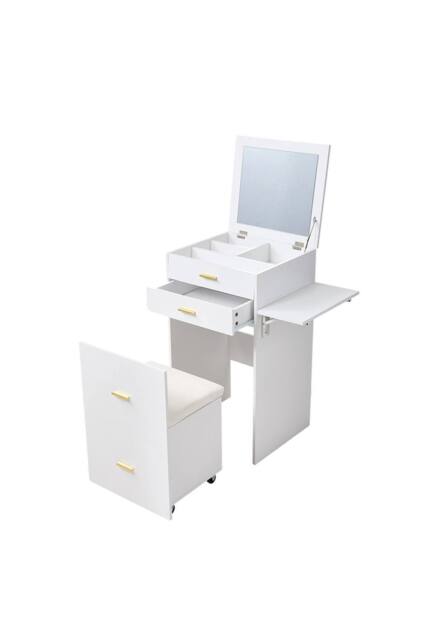 Living and Home Multifunctional Foldable Vanity Desk with Storage Drawers & Stool in White - image 1